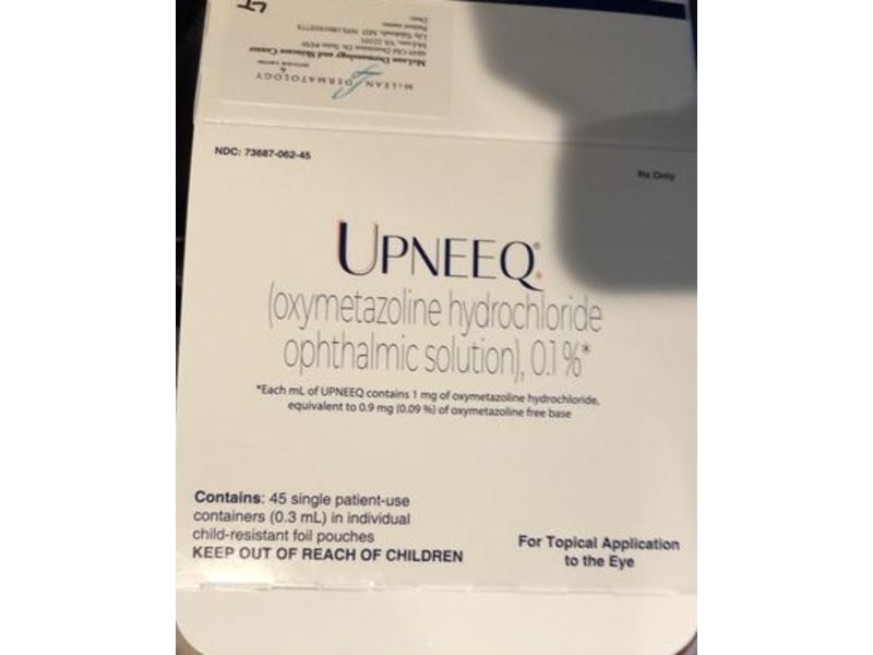 Upneeq (Oxymetazoline Hydrochloride) Ophthalmic Solution, 0.1%, 45 Single Use, RVL Pharmaceuticals