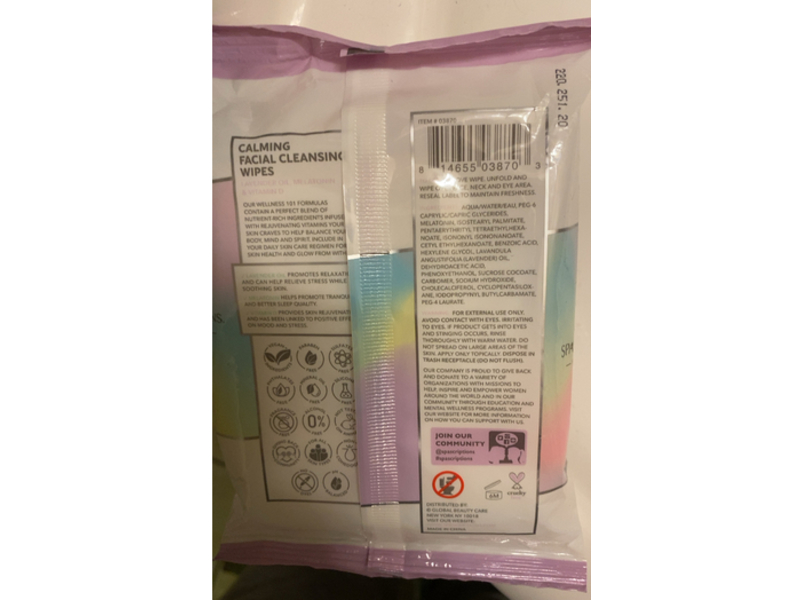 Spascriptions Calming Facial Cleansing Wipes, Lavender Oil, Melatonin & Vitamin D, 30 Count