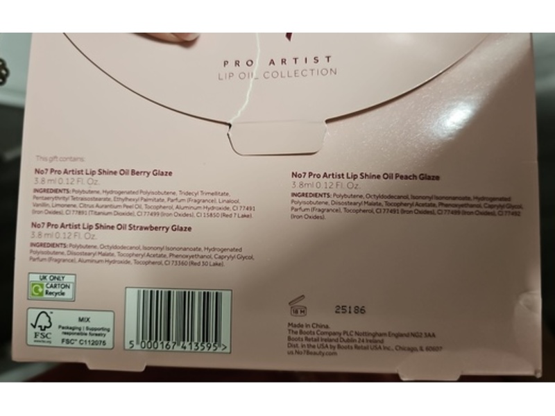 No7 Pro Artist Lip Oil Set, Berry Glaze, Strawberry Glaze & Peach Glaze, 0.12 fl oz/3.8 mL