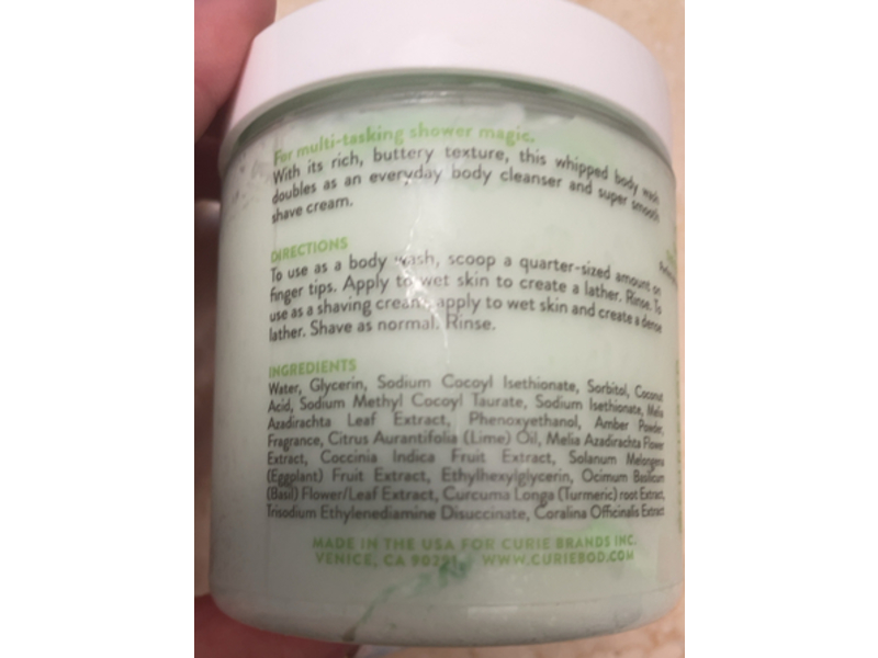 Curie Whipped Body Wash & Shave Cream, White Tea, 8 fl oz/236 g