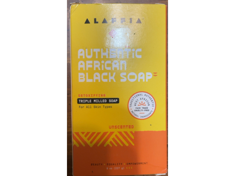 Alaffia Authentic African Black Soap, Bar, Unscented, 8 oz/227 g