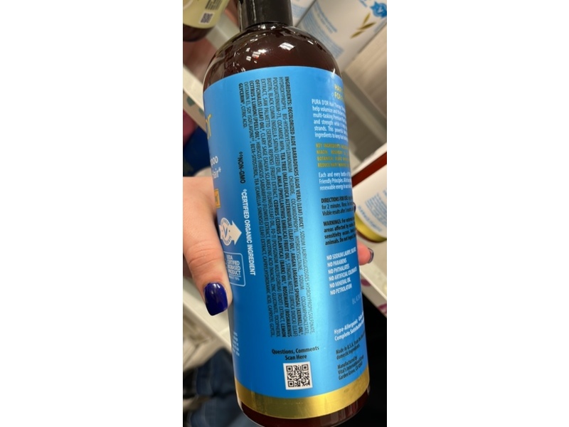 Pura D'or Hair Therapy Shampoo, Aloe Vera Formula, 33.8 fl oz/1 L