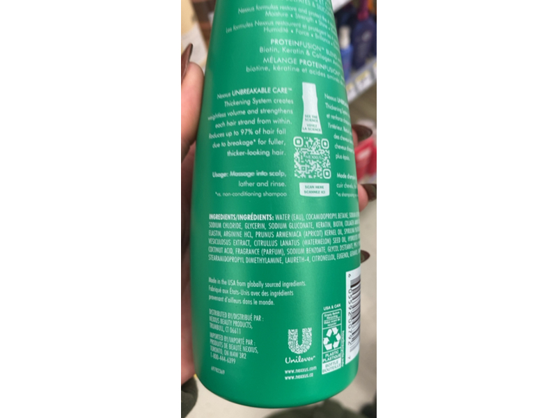 Nexxus Unbreakable Care Shampoo, Biotin & Keratin + Collagen, 13.5 fl oz/400 mL