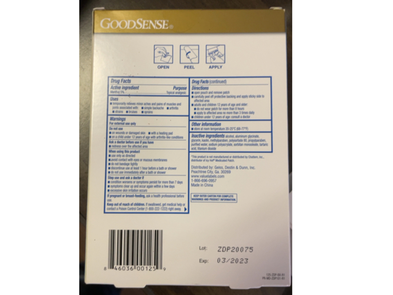 Goodsense Extra Strength Cold & Hot Medicated Patch, Menthol 5%, 3 Count