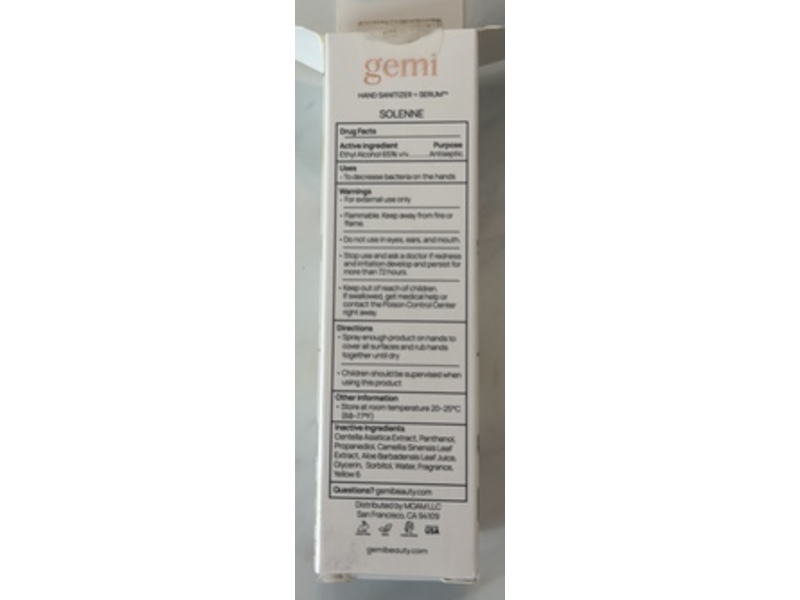 Gemi Hand Sanitizer + Serum, Solenne, 1.35 fl oz/40 mL