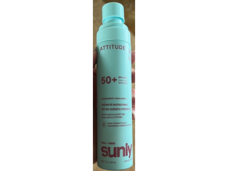 Attitude Sunly Baby Mineral Sunscreen, SPF 50+, Unscented, 3 oz/85 g