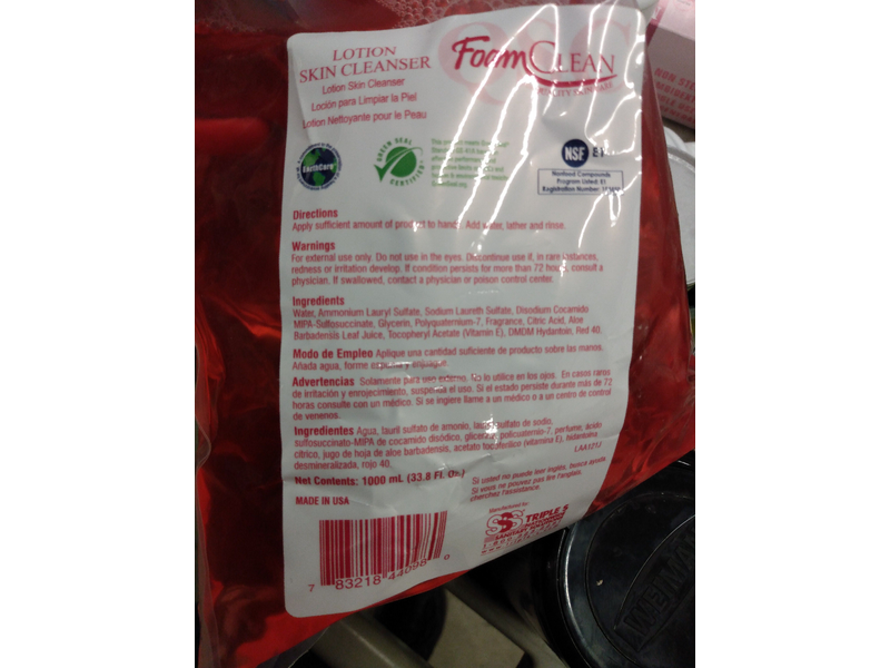 SSS Triples Foam Clean Lotion Skin Cleanser, 33.8 fl oz/1000 mL