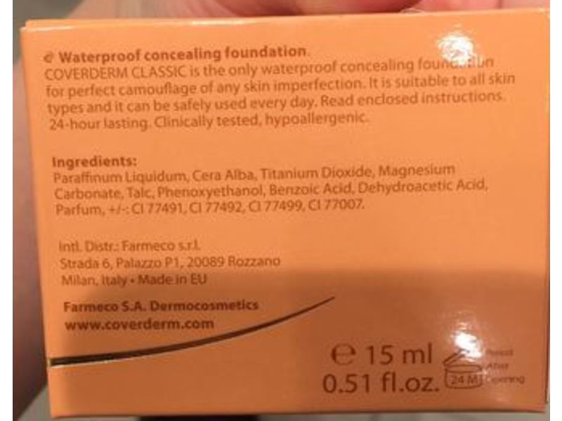 CoverDerm Classic Concealing Foundation, No.1, 0.51 fl oz/15 mL