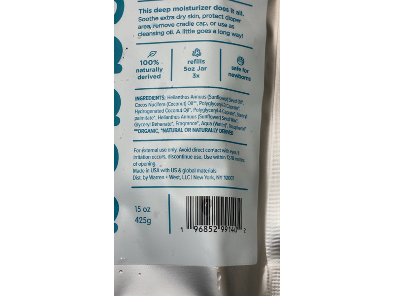 Bubbsi Coconut Oil Balm, 15 oz/425 g