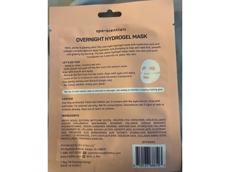 Spa Scentials Deep Collagen Overnight Hydrogel Mask, Hyaluronic Acid & Collagen Complex, 0.95 oz/27 g, 1 Count