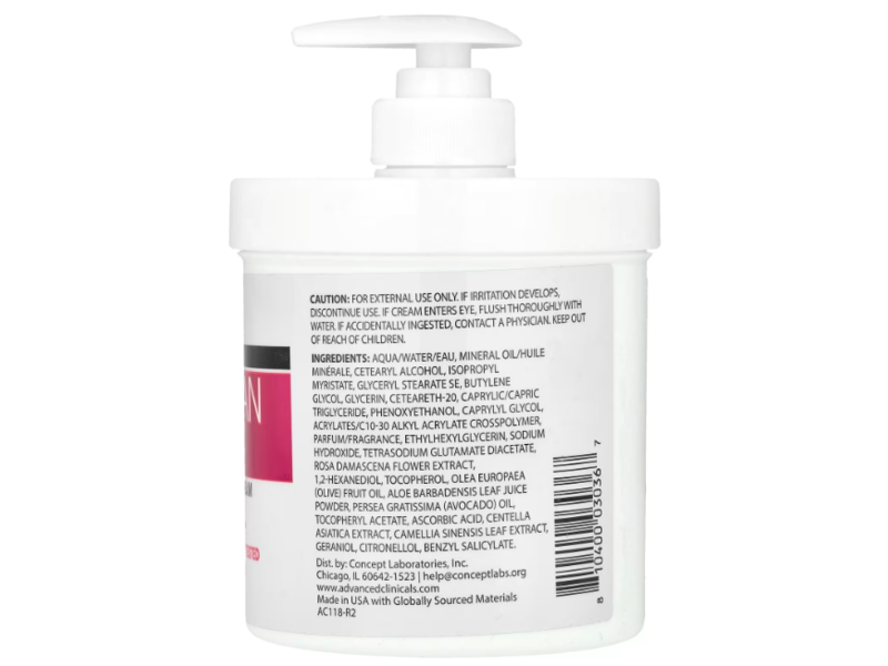 Advanced Clinicals Anti Aging Rescue Cream, Bulgarian Rose , 16 oz/454 g