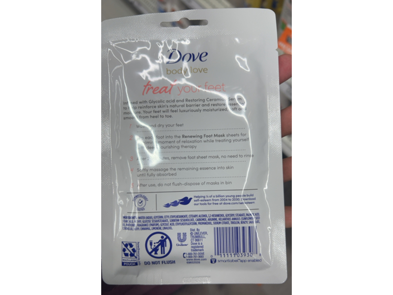 Dove Renewing Foot Mask, Glycolic Acid, 1 Pair, Pack Of 4