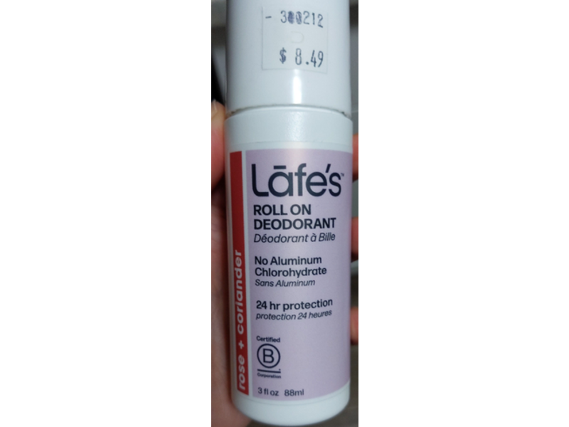 Lafe's Natural Roll-On Natural Deodorant, Rose + Coriander, No Aluminum, 3 fl oz/88 mL