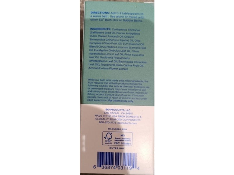 EO Products Body Boost Bath Oil, Eucalyptus Lemon, 4 fl oz/118 mL