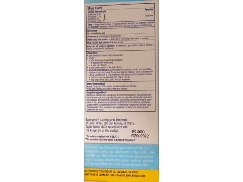 Kroger Moisturizer & Protects Sunscreen, SPF 40, 3 fl oz/89 mL