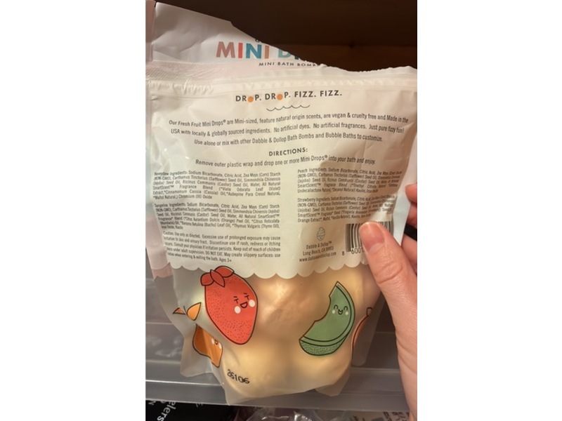 Dabble & Dollop Mini Drops Bath Bombs, Fresh Fruit Natural Origin Scent, 8 oz, Pack Of 12