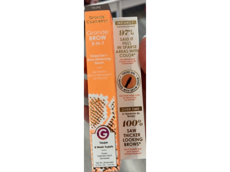 Grande Cosmetics Grande Brow 2-In-1 Tinted Gel + Brow Enhancing Serum, Taupe, 0.12 fl oz/3.5 mL