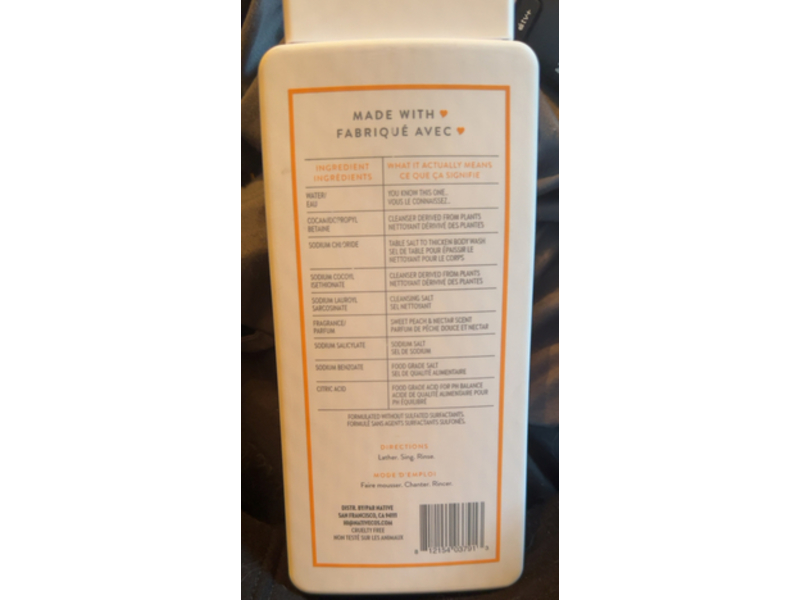 Native Body Wash, Sweet Peach & Nectar, 18 fl oz/532mL