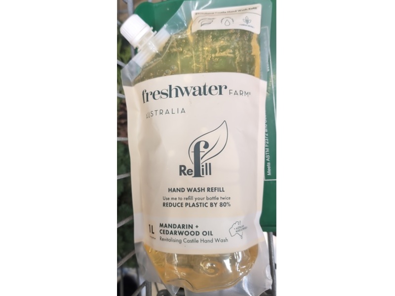 Freshwater Farm Revitalising Castile Hand Wash Refill, Mandarin + Cedarwood Oil, 33.8 fl oz/1 L