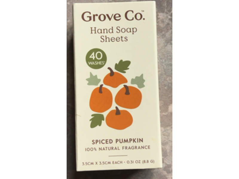 Grove Co Hand Soap Sheets, Spiced Pumpkin, 0.31 oz/8.8 g, 40 Wash
