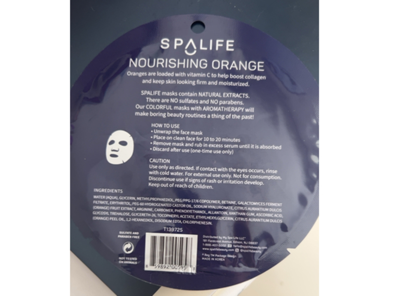 SpaLife Nourishing Facial Mask, Orange, Vitamin C, 0.01 oz/23 g