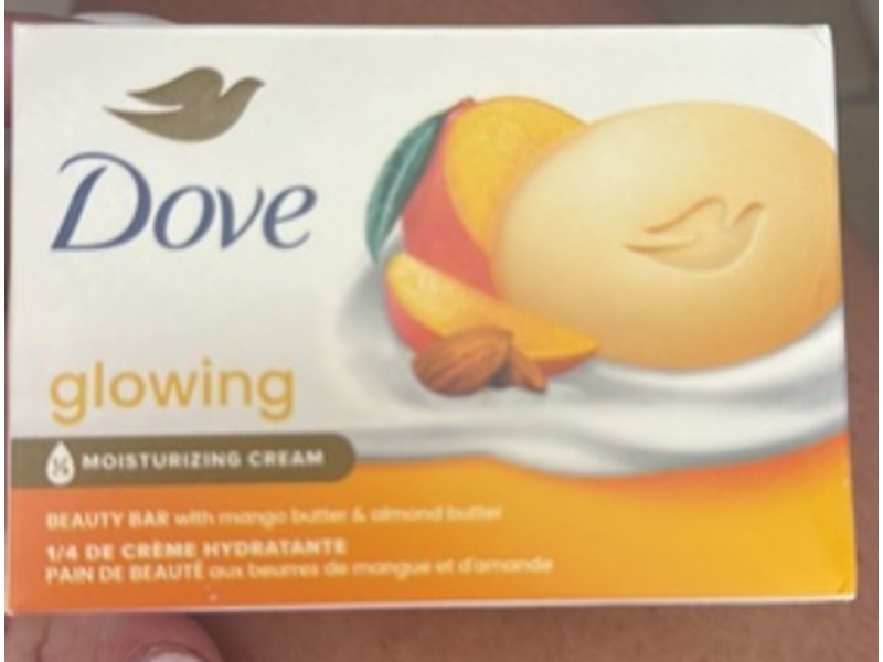 Dove Glowing Moisturizing Cream Beauty Bar, Mango & Almond Butters, 3.75 oz/106 g, Pack Of 8