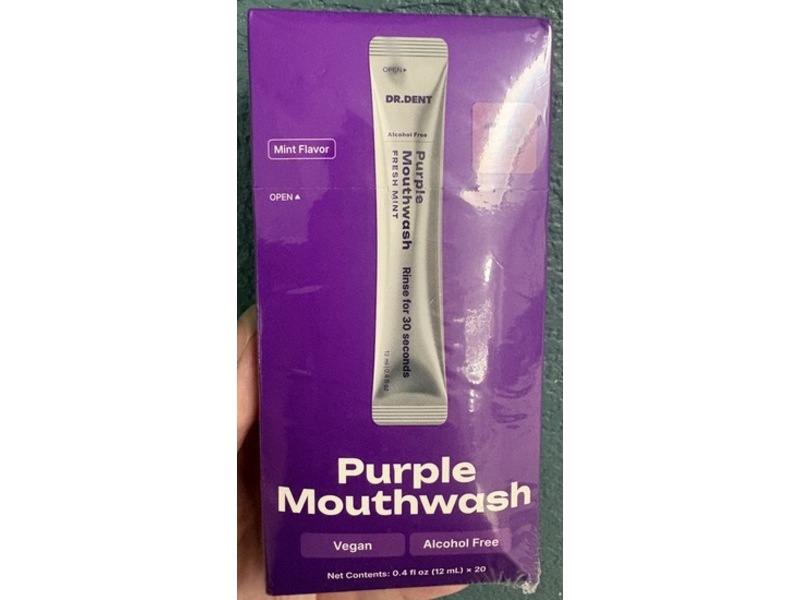 Dr. Dent Purple Mouthwash, Fresh Mint, 0.4 fl oz/12 mL, 20 Count