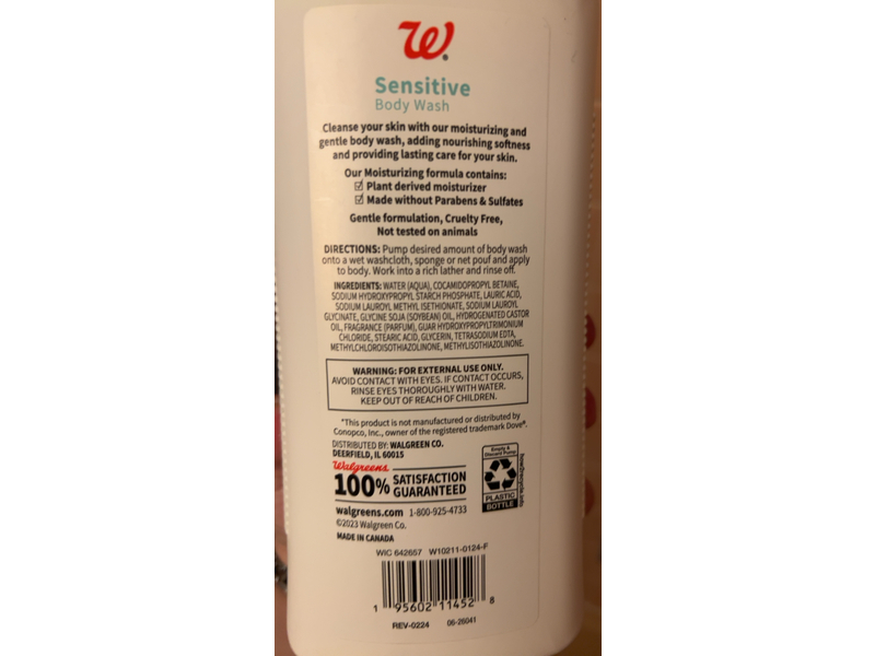 Walgreens Sensitive Body Wash, 34 fl oz/1 L