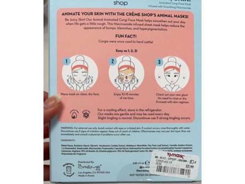 The Creme Shop Be Juicy, Skin! Animated Corgi Face Mask, Set Of 3