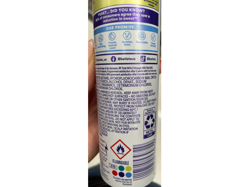 Batiste Sweat Activated Dry Shampoo, 3.81 oz/108 g