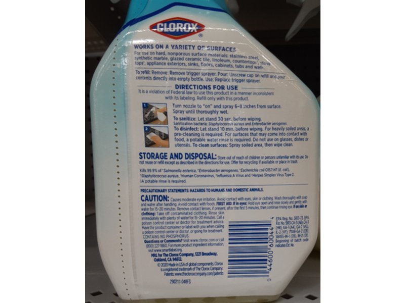 Clorox Disinfecting All Purpose Cleaner, Bleach Free, Crisp Lemon, 32 fl oz/946 mL