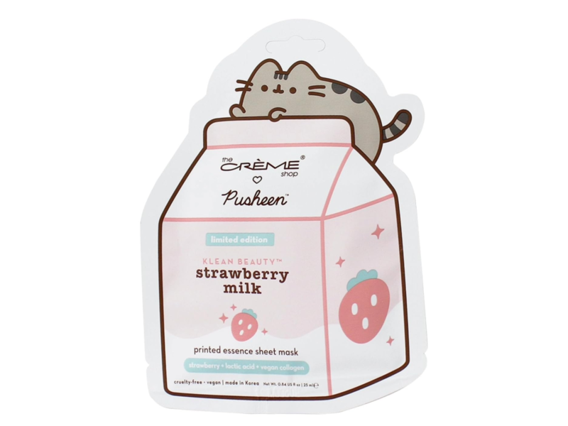 The Creme Shop x Pusheen Printed Essence Sheet Mask, Strawberry Milk, 0.84 fl oz/25 mL, Pack Of 3