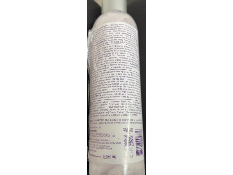 Design Essentials Moisturizing Blow-Dry & Styling Primer, Agave & Lavender, 8 fl oz/236 mL