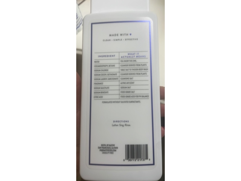 Native Body Wash, Alpine Air, 18 fl oz/532 mL, 2 Pack