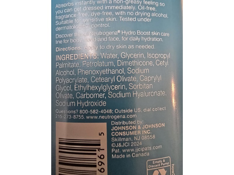 Neutrogena Hydro Boost Body Gel Cream, Hyaluronic Acid, 8.5 oz/240g