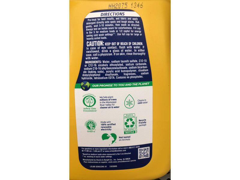 Arm & Hammer Sensitive Skin Plus Fresh Scent Liquid Laundry Detergent, 144.5 fl oz/107 loads