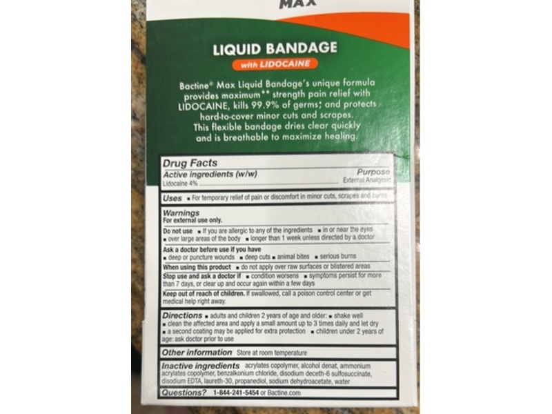 Bactine MAX Liquid Bandage, Lidocaine, 0.3 fl oz/10 mL