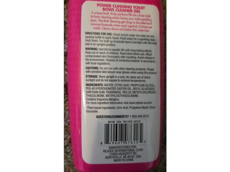 Homebright Power Clinging Toilet Bowl Cleaner Gel, Pink Grapefruit Scent, 14.5 fl oz/429 mL