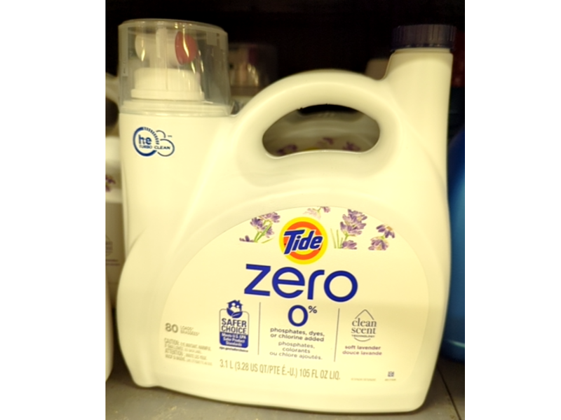 Tide Zero Liquid Laundry Detergent, Soft Lavender Scent, 80 Loads, 105 fl oz/3.1 L