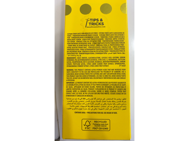 Benefit The Professional Tight 'N Toned Pore-Refining Aha + Pha Toning Foam, 2 fl oz/60 mL