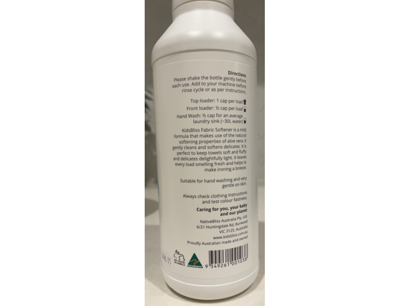 KidsBliss Fabric Softener, 33.8 fl oz/1 L