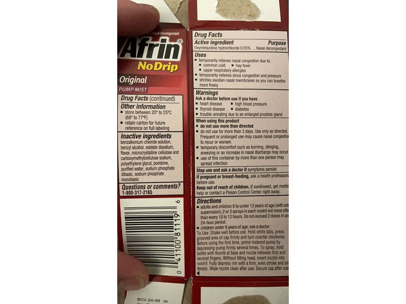 Afrin No Drip Original Pump Mist, Maximum Strength, 0.5 fl oz/15 mL