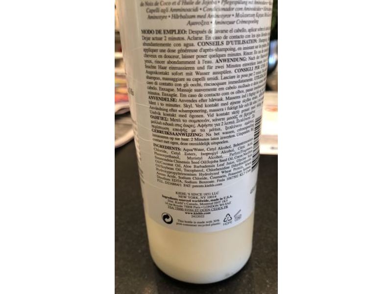 KIehl's Since 1851 Amino Acid Conditioner, Pure Coconut & Jojoba Oils, 16.9 fl oz/500 ml