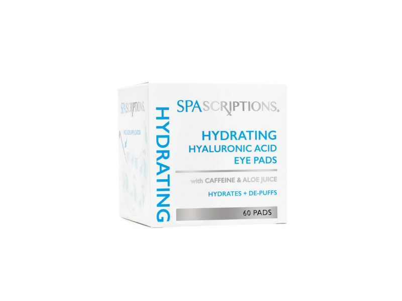 SpaScriptions Hydrating Eye Pads, Hyaluronic Acid + Caffeine + Aloe Juice, 60 Count