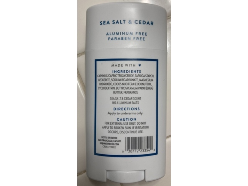 Native Deodorant, Sea Salt & Cedar, 2.3 oz/65 g