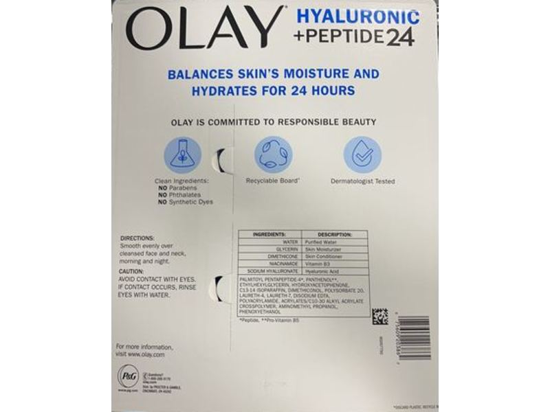 Olay Hyaluronic +Peptide 24 Hydrating Gel, 3.4 oz/96 g, Pack Of 2