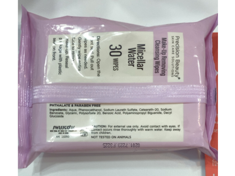 Precision Beauty Make Up Removing Cleansing Wipes, Micellar Water, 30 Count