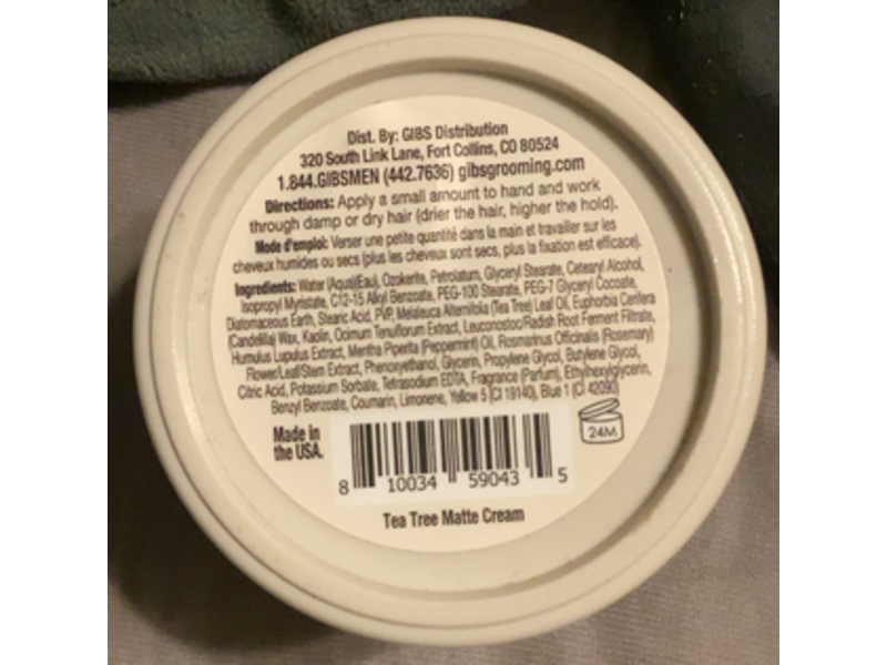 Gibs Grooming Matte Medium Hold Cream, Tea Tree, 4 oz/113 g