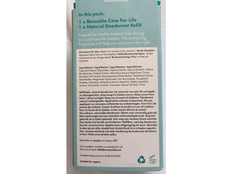 Wild Natural Deodorant, Fresh Cotton & Sea Salt, 1.4 oz/40 g