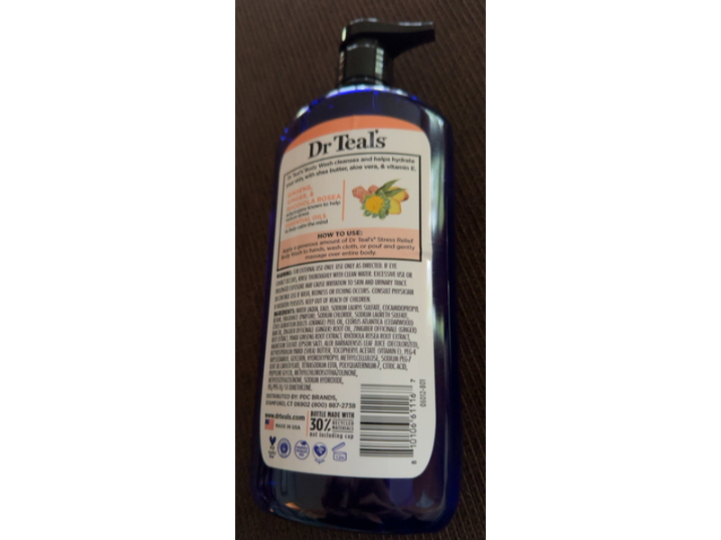 Dr Teal's Pure Epsom Salt Body Wash, Stress Relief, 24 fl oz/710 mL